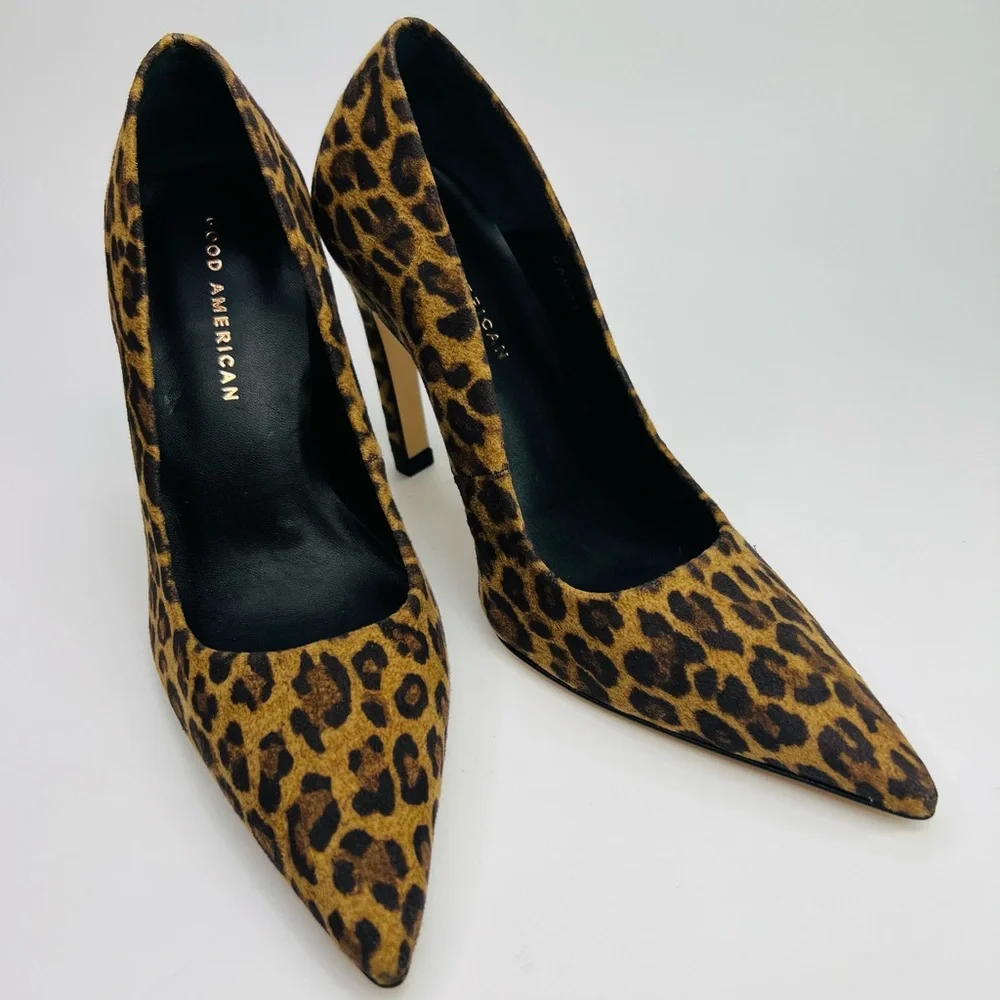 NWOT Good American Leopard Print Suede Leather Pump size 4